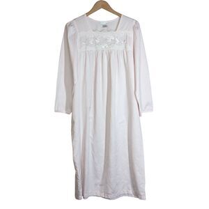 Vtg Miss Elaine Long Sleeve Nightgown Sz M Pastel Pink Lace Embroidery Granny